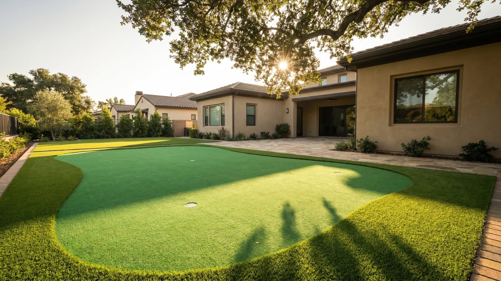 Backyard putting green with custom contours and multiple cups